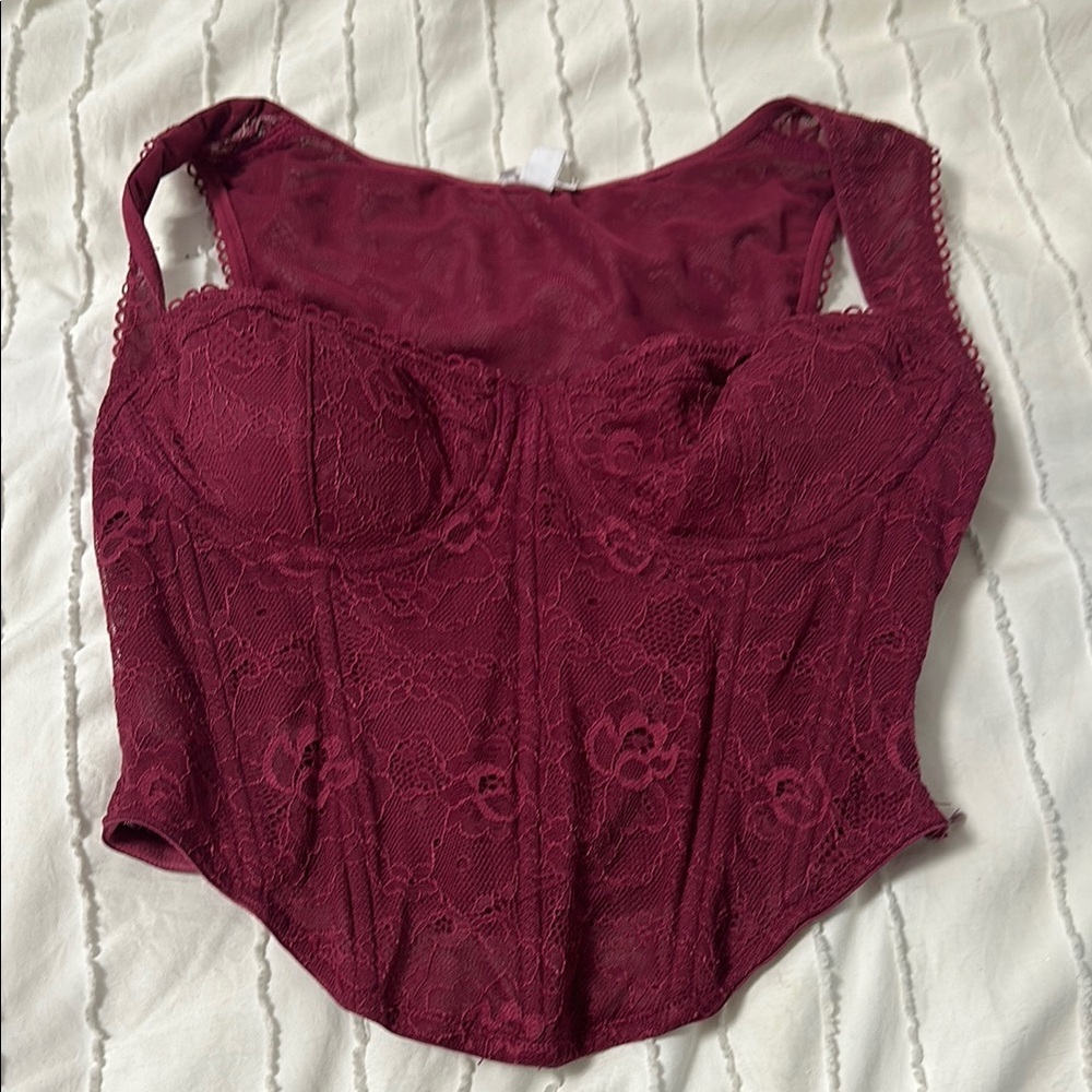 Burgundy Lace Bustier Top